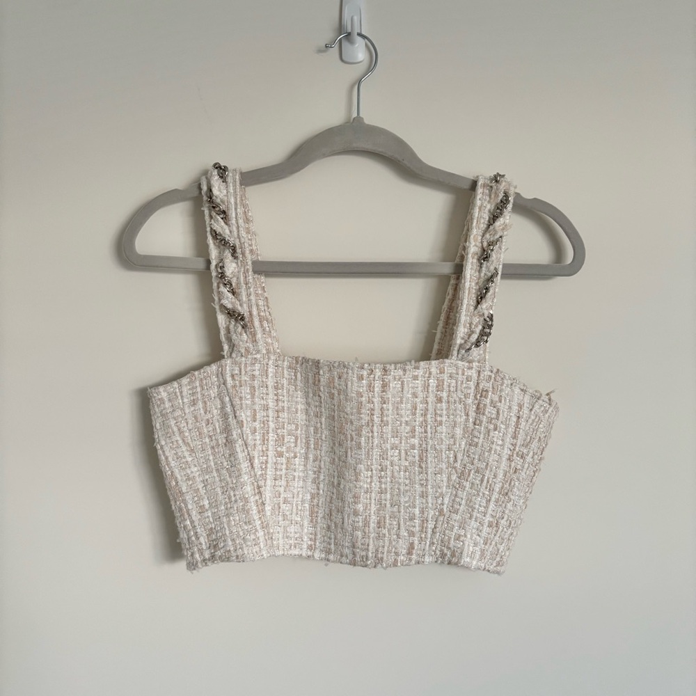 MANIERE DE VOIR Tweed Square Neck Top